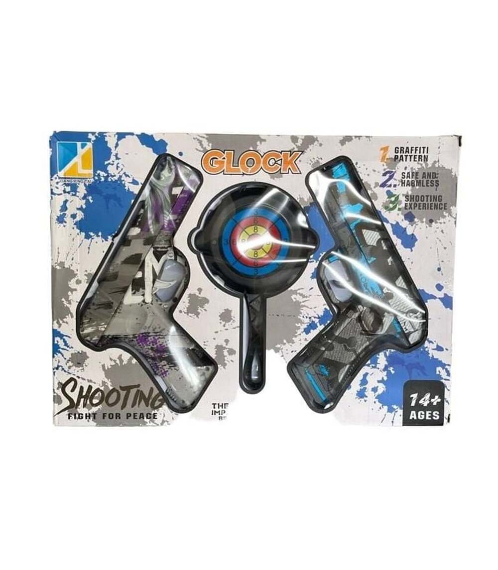 Two Plastic Toy guns with Target Board s Glock Set - Graffiti Pattern